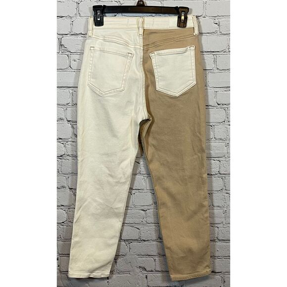 Hollister Two-Tone Ultra High-Rise Mom Jeans Vintage Color Block Beige White 3W - Picture 2 of 3